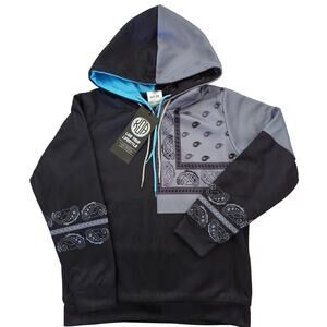 Reversible Bandanna Hoodie Black Grey University Blue Size XS Xoa Lifestyle NWT